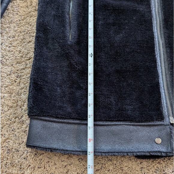 Zara Black Faux Leather Shearling Biker Full Zip Long Sleeve Long Jacket, size M - Picture 4 of 9